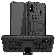 Coque Contour Silicone et Plastique Housse Etui Mat avec Support JX1 pour Xiaomi Redmi 9AT Noir