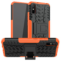 Coque Contour Silicone et Plastique Housse Etui Mat avec Support JX1 pour Xiaomi Redmi 9AT Orange