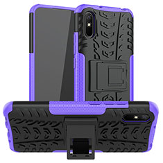 Coque Contour Silicone et Plastique Housse Etui Mat avec Support JX1 pour Xiaomi Redmi 9AT Violet