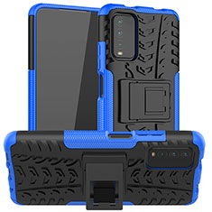 Coque Contour Silicone et Plastique Housse Etui Mat avec Support JX1 pour Xiaomi Redmi 9T 4G Bleu