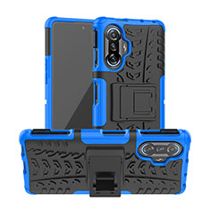 Coque Contour Silicone et Plastique Housse Etui Mat avec Support JX1 pour Xiaomi Redmi K40 Gaming 5G Bleu