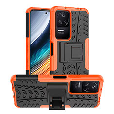 Coque Contour Silicone et Plastique Housse Etui Mat avec Support JX1 pour Xiaomi Redmi K40S 5G Orange