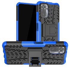 Coque Contour Silicone et Plastique Housse Etui Mat avec Support JX1 pour Xiaomi Redmi Note 10 4G Bleu