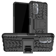 Coque Contour Silicone et Plastique Housse Etui Mat avec Support JX1 pour Xiaomi Redmi Note 10 4G Noir