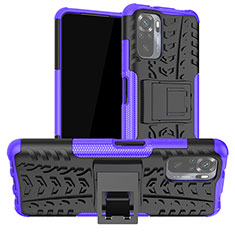 Coque Contour Silicone et Plastique Housse Etui Mat avec Support JX1 pour Xiaomi Redmi Note 10 4G Violet