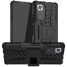 Coque Contour Silicone et Plastique Housse Etui Mat avec Support JX1 pour Xiaomi Redmi Note 10 Pro 4G Noir