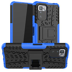 Coque Contour Silicone et Plastique Housse Etui Mat avec Support JX1 pour Xiaomi Redmi Note 10 Pro 5G Bleu