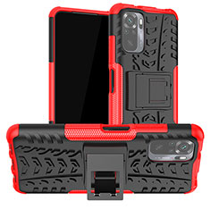 Coque Contour Silicone et Plastique Housse Etui Mat avec Support JX1 pour Xiaomi Redmi Note 10S 4G Rouge