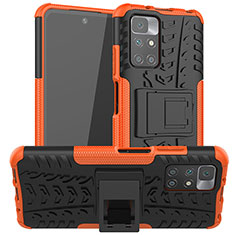 Coque Contour Silicone et Plastique Housse Etui Mat avec Support JX1 pour Xiaomi Redmi Note 11 4G (2021) Orange