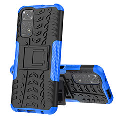 Coque Contour Silicone et Plastique Housse Etui Mat avec Support JX1 pour Xiaomi Redmi Note 11 4G (2022) Bleu