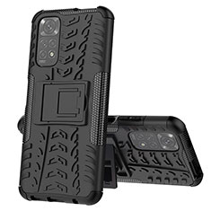 Coque Contour Silicone et Plastique Housse Etui Mat avec Support JX1 pour Xiaomi Redmi Note 11 4G (2022) Noir