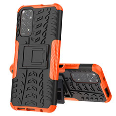 Coque Contour Silicone et Plastique Housse Etui Mat avec Support JX1 pour Xiaomi Redmi Note 11 4G (2022) Orange