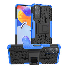 Coque Contour Silicone et Plastique Housse Etui Mat avec Support JX1 pour Xiaomi Redmi Note 11 Pro 4G Bleu