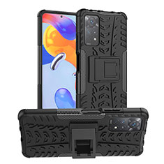 Coque Contour Silicone et Plastique Housse Etui Mat avec Support JX1 pour Xiaomi Redmi Note 11 Pro 4G Noir