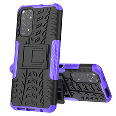 Coque Contour Silicone et Plastique Housse Etui Mat avec Support JX1 pour Xiaomi Redmi Note 11S 4G Violet