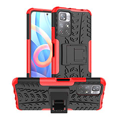 Coque Contour Silicone et Plastique Housse Etui Mat avec Support JX1 pour Xiaomi Redmi Note 11S 5G Rouge