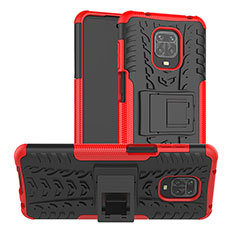 Coque Contour Silicone et Plastique Housse Etui Mat avec Support JX1 pour Xiaomi Redmi Note 9 Pro Max Rouge