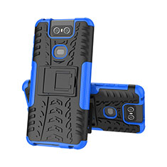 Coque Contour Silicone et Plastique Housse Etui Mat avec Support JX2 pour Asus Zenfone 6 ZS630KL Bleu