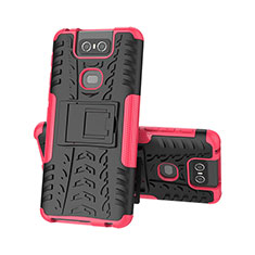 Coque Contour Silicone et Plastique Housse Etui Mat avec Support JX2 pour Asus Zenfone 6 ZS630KL Rose Rouge