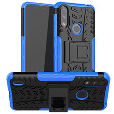 Coque Contour Silicone et Plastique Housse Etui Mat avec Support JX2 pour Motorola Moto E7 Power Bleu