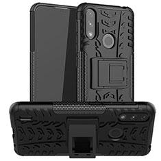 Coque Contour Silicone et Plastique Housse Etui Mat avec Support JX2 pour Motorola Moto E7 Power Noir