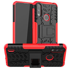 Coque Contour Silicone et Plastique Housse Etui Mat avec Support JX2 pour Motorola Moto E7 Power Rouge