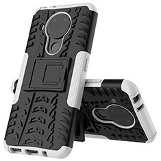 Coque Contour Silicone et Plastique Housse Etui Mat avec Support JX2 pour Nokia 5.4 Argent