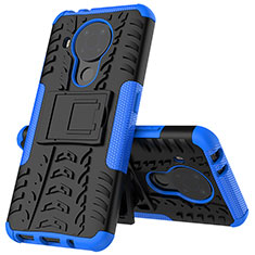 Coque Contour Silicone et Plastique Housse Etui Mat avec Support JX2 pour Nokia 5.4 Bleu