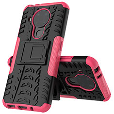 Coque Contour Silicone et Plastique Housse Etui Mat avec Support JX2 pour Nokia 5.4 Rose Rouge