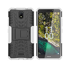 Coque Contour Silicone et Plastique Housse Etui Mat avec Support JX2 pour Nokia C100 Argent