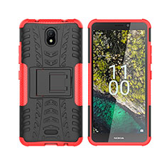 Coque Contour Silicone et Plastique Housse Etui Mat avec Support JX2 pour Nokia C100 Rouge