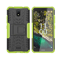 Coque Contour Silicone et Plastique Housse Etui Mat avec Support JX2 pour Nokia C100 Vert