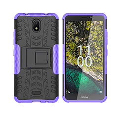 Coque Contour Silicone et Plastique Housse Etui Mat avec Support JX2 pour Nokia C100 Violet