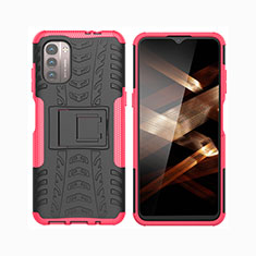 Coque Contour Silicone et Plastique Housse Etui Mat avec Support JX2 pour Nokia G11 Rose Rouge