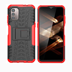 Coque Contour Silicone et Plastique Housse Etui Mat avec Support JX2 pour Nokia G11 Rouge