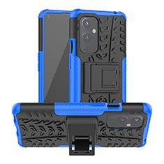 Coque Contour Silicone et Plastique Housse Etui Mat avec Support JX2 pour OnePlus 9 5G Bleu