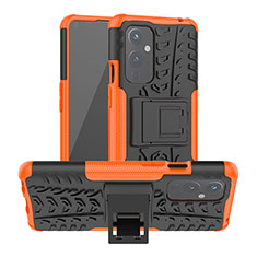 Coque Contour Silicone et Plastique Housse Etui Mat avec Support JX2 pour OnePlus 9 5G Orange