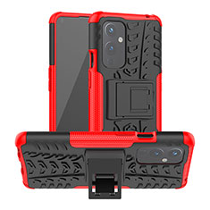 Coque Contour Silicone et Plastique Housse Etui Mat avec Support JX2 pour OnePlus 9 5G Rouge