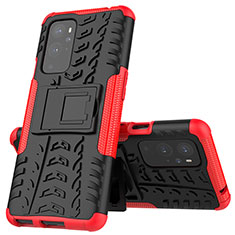 Coque Contour Silicone et Plastique Housse Etui Mat avec Support JX2 pour OnePlus 9 Pro 5G Rouge