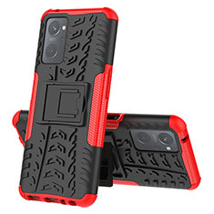 Coque Contour Silicone et Plastique Housse Etui Mat avec Support JX2 pour Oppo A96 4G Rouge