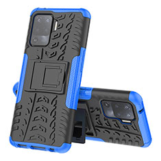 Coque Contour Silicone et Plastique Housse Etui Mat avec Support JX2 pour Oppo F19 Pro Bleu