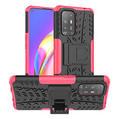 Coque Contour Silicone et Plastique Housse Etui Mat avec Support JX2 pour Oppo F19 Pro+ Plus 5G Rose Rouge