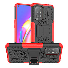 Coque Contour Silicone et Plastique Housse Etui Mat avec Support JX2 pour Oppo F19 Pro+ Plus 5G Rouge