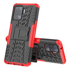 Coque Contour Silicone et Plastique Housse Etui Mat avec Support JX2 pour Oppo F19 Pro Rouge