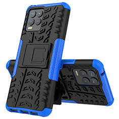 Coque Contour Silicone et Plastique Housse Etui Mat avec Support JX2 pour Realme 8 4G Bleu