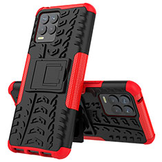 Coque Contour Silicone et Plastique Housse Etui Mat avec Support JX2 pour Realme 8 4G Rouge