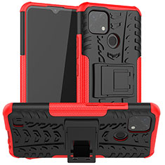 Coque Contour Silicone et Plastique Housse Etui Mat avec Support JX2 pour Realme C20 Rouge