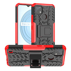 Coque Contour Silicone et Plastique Housse Etui Mat avec Support JX2 pour Realme C21Y Rouge