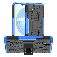 Coque Contour Silicone et Plastique Housse Etui Mat avec Support JX2 pour Realme C25Y Bleu