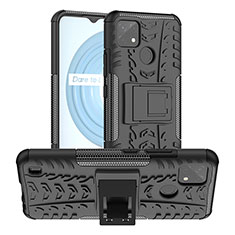 Coque Contour Silicone et Plastique Housse Etui Mat avec Support JX2 pour Realme C25Y Noir